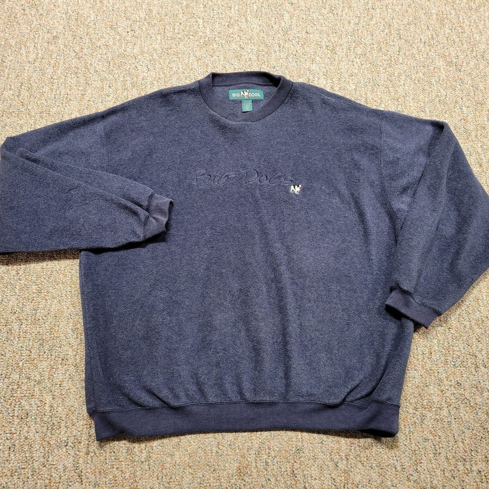Vintage Big Dogs Sweatshirt Mens 2XL Blue Fleece Crewneck Pullover 90s